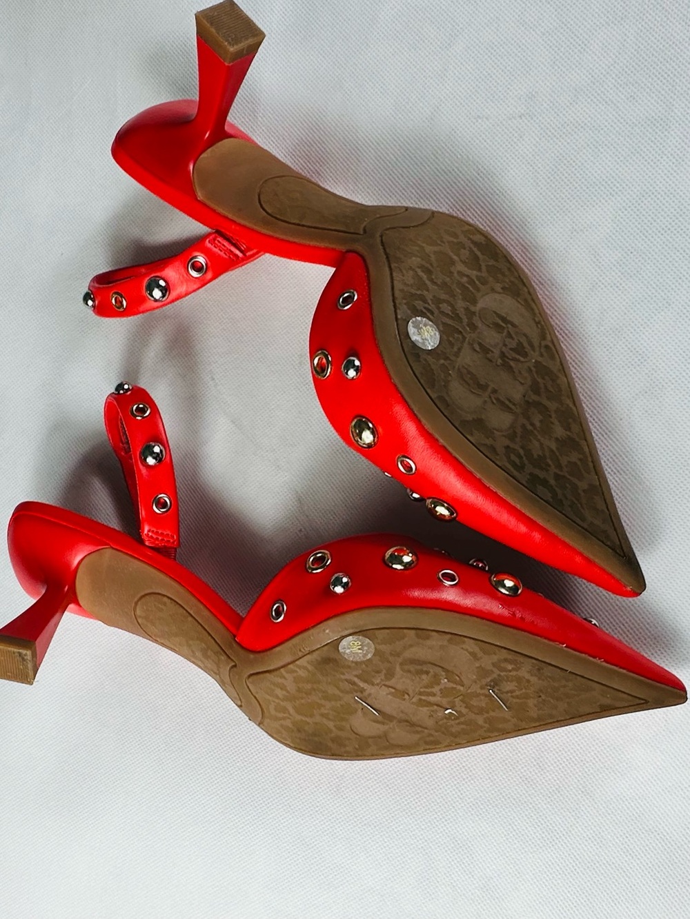 Gianni Bini Red Pointed-Toe Studded Slingback Heels - Picture 7 of 11